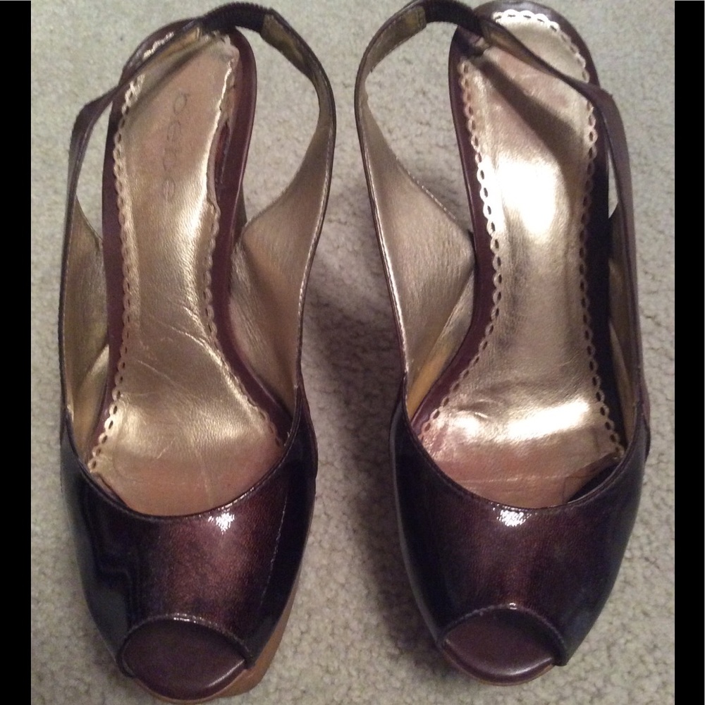 Rare bebe Zahara brown Paton/leather platform heel
